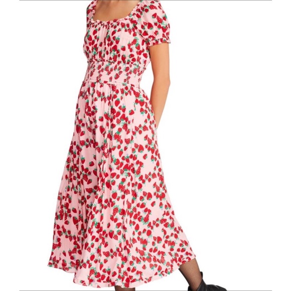 Strawberry Print Off-Shoulder Dress - Picture 2 of 15